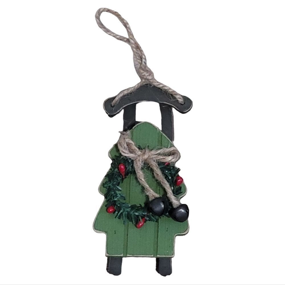 wood sleigh ornaments set of 2